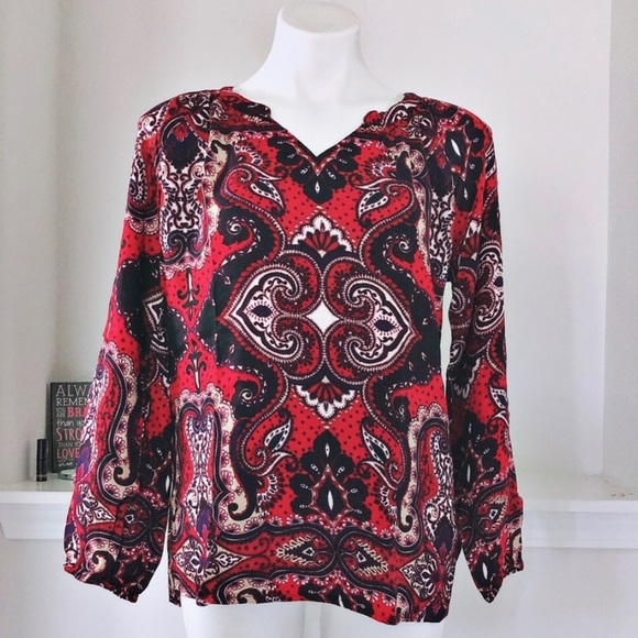 Nine West Top Medallion Peasant Paisley Reflection Jools Blouse Sz S NWT $59.50 - Picture 1 of 7